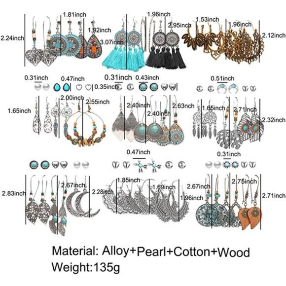 Bohemian Style 45-Pair Drop Dangle Earrings Set for Women - Picture 6 of 6